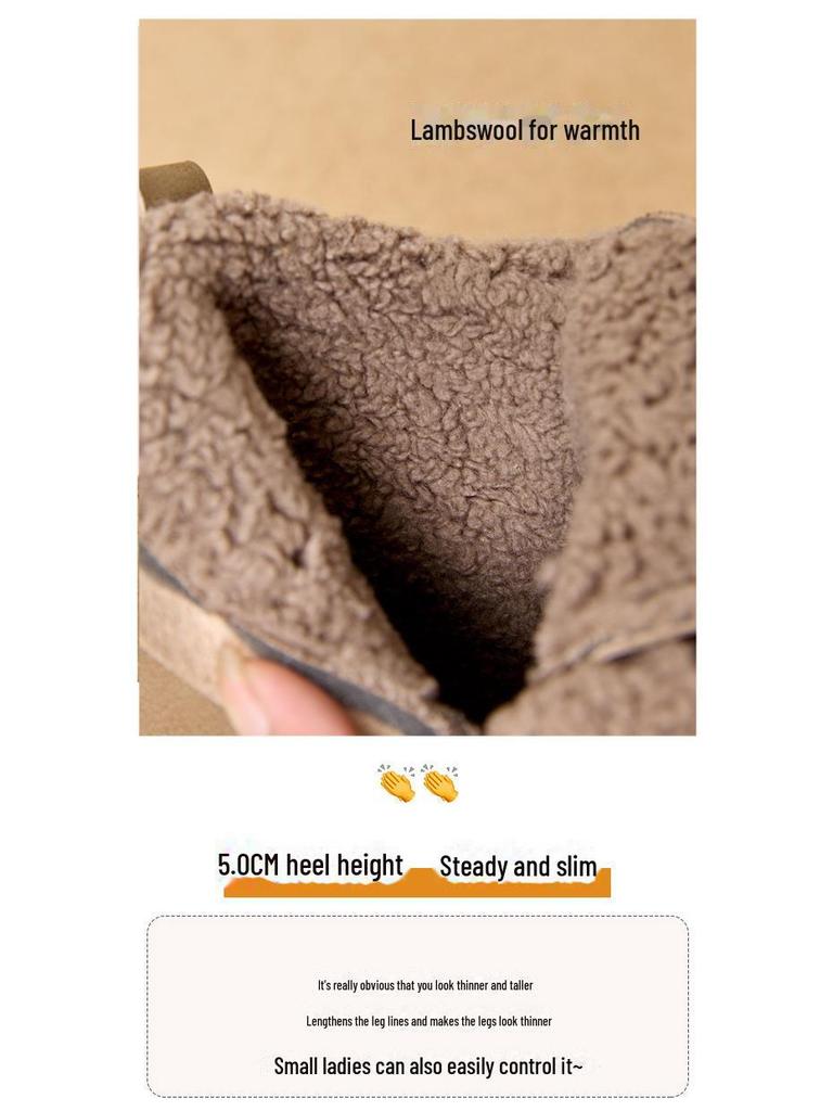 Женские нескользящие ботинки из овчины для снега осень/зима 2024 года: Теплые, толстые бархатные, ретро-хлопковые, короткие меховые сапоги на толстой подошве