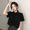 Новый китайский короткий топ Cheongsam 2026 – Женская асимметричная французская рубашка с коротким рукавом для лета