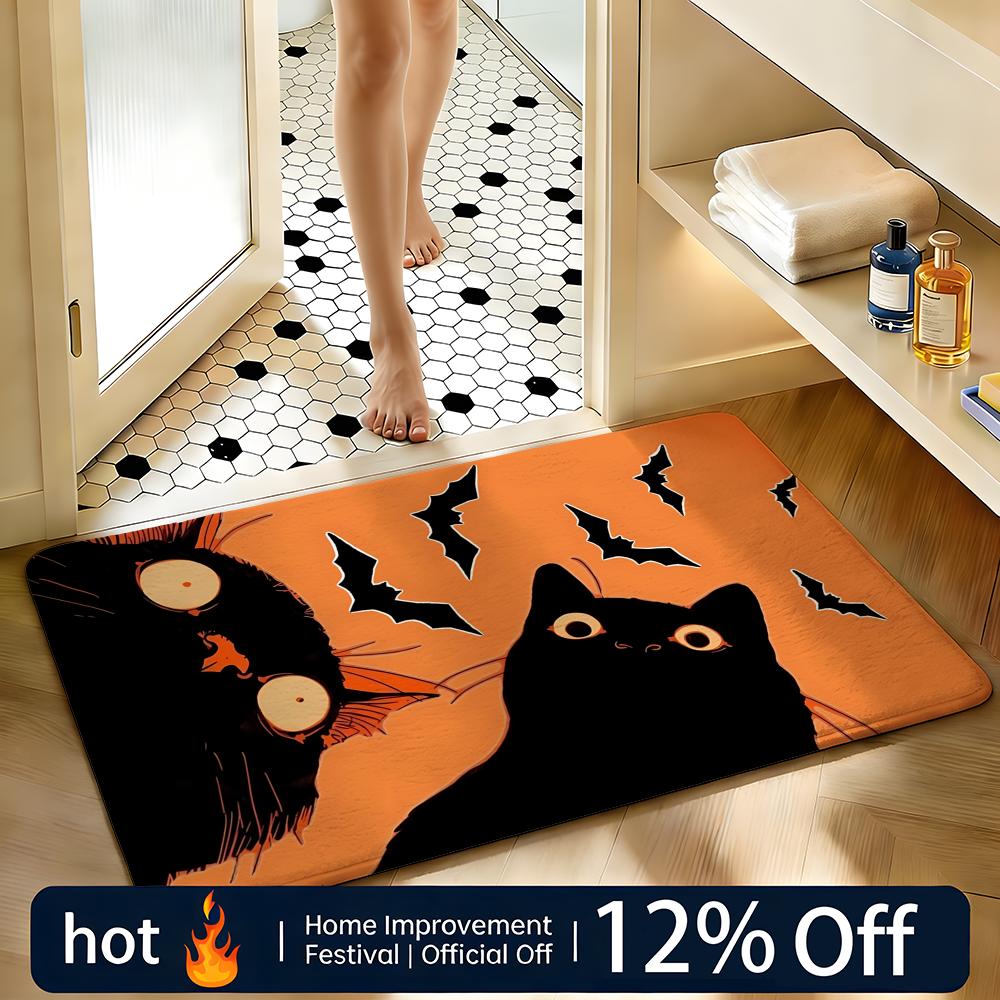 Soft Absorbent Non-Slip Rug Cute Black Cat Series Floor Mat Home Decor Doormat Bedroom Floor Mat Shower Carpet