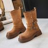 Vintage Western Cowboy Boots Wasteland Wind Grey Straight Thick Heel Fashion Boots Medium High Martin Boots Women