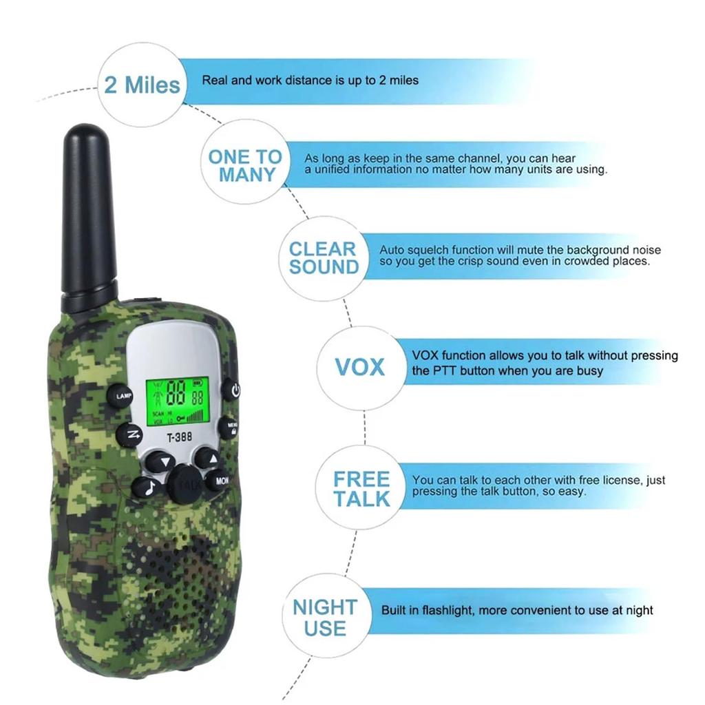 2 Pack Walkie Talkies for Kids, 3 KMs Long Range Children Walky Talky Handheld Radio Kid Toy Gifts for Boys and Girls