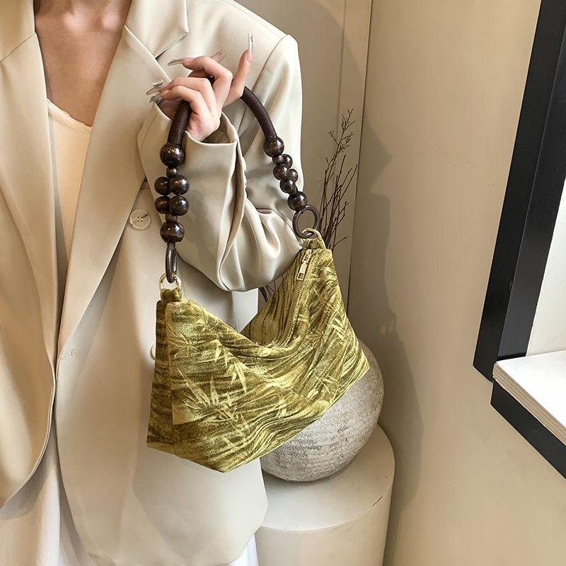 Сумка-квадрат с бусинами, новая сумка в китайском стиле, бархатная сумка через подмышку, универсальная сумка через плечо