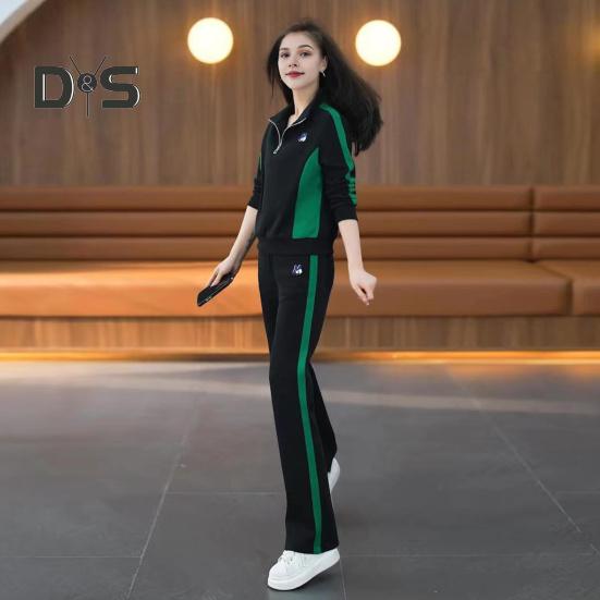 2 шт./компл. комплект женской спортивной одежды с длинными рукавами, соответствующие цветам, толстовка с воротником-стойкой и эластичной резинкой на талии, широкие брюки, спортивная одежда, повседневная одежда