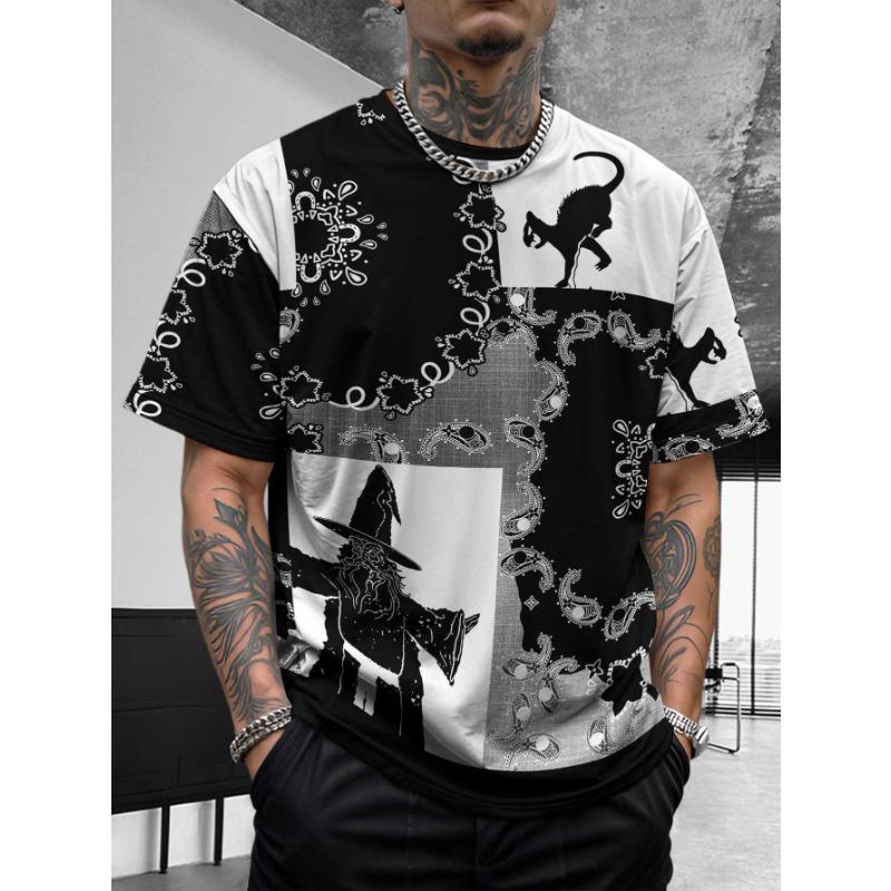 Bohemian Bandana Patterned Short - Sleeve Tops Summer Round Neck 3D Print Fashionable Casual Men's T-shirts