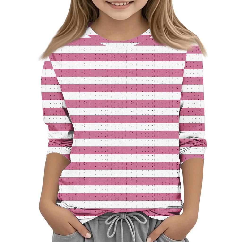 Топы с принтом для девочек 5-16 лет с круглым вырезом и рукавами 3/4 Футболки Модные топы Наряды Футболки