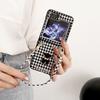 Luxury Plaid Leather Bracelet Case For Samsung Galaxy Z Flip 5 Z Flip 4 3 Cute Bear Camellia Flower Pearls Shockproof Back Cover