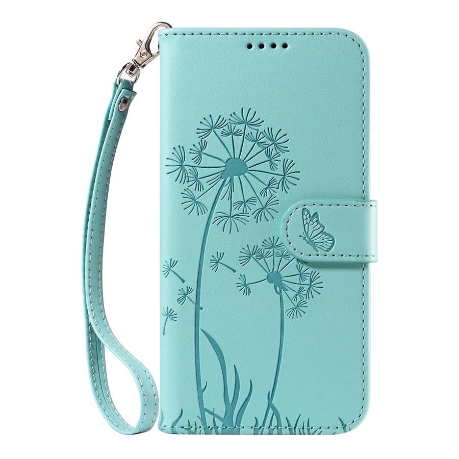 Embossed Dandelion Premium Leather Phone Case for Samsung S25 S24 S23 S22 S21 A16 A26 A56 A15 A35 A55 A14 A34 A54 A13 A53 Wallet Case with 2 Straps