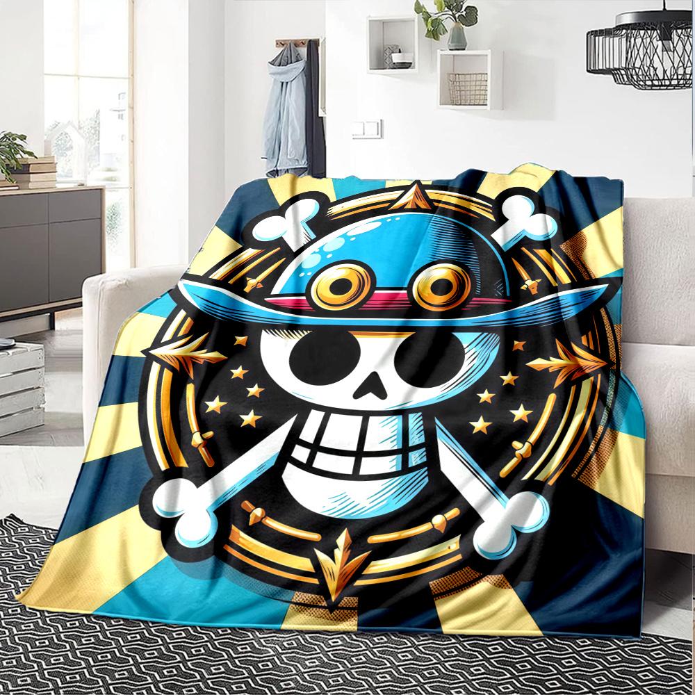 1PC One Piece Straw Hat Pirates Patterned Flannel Blanket Suitable For All Seasons For Home Decor Warmth And Comfort Gifts Holiday Present
