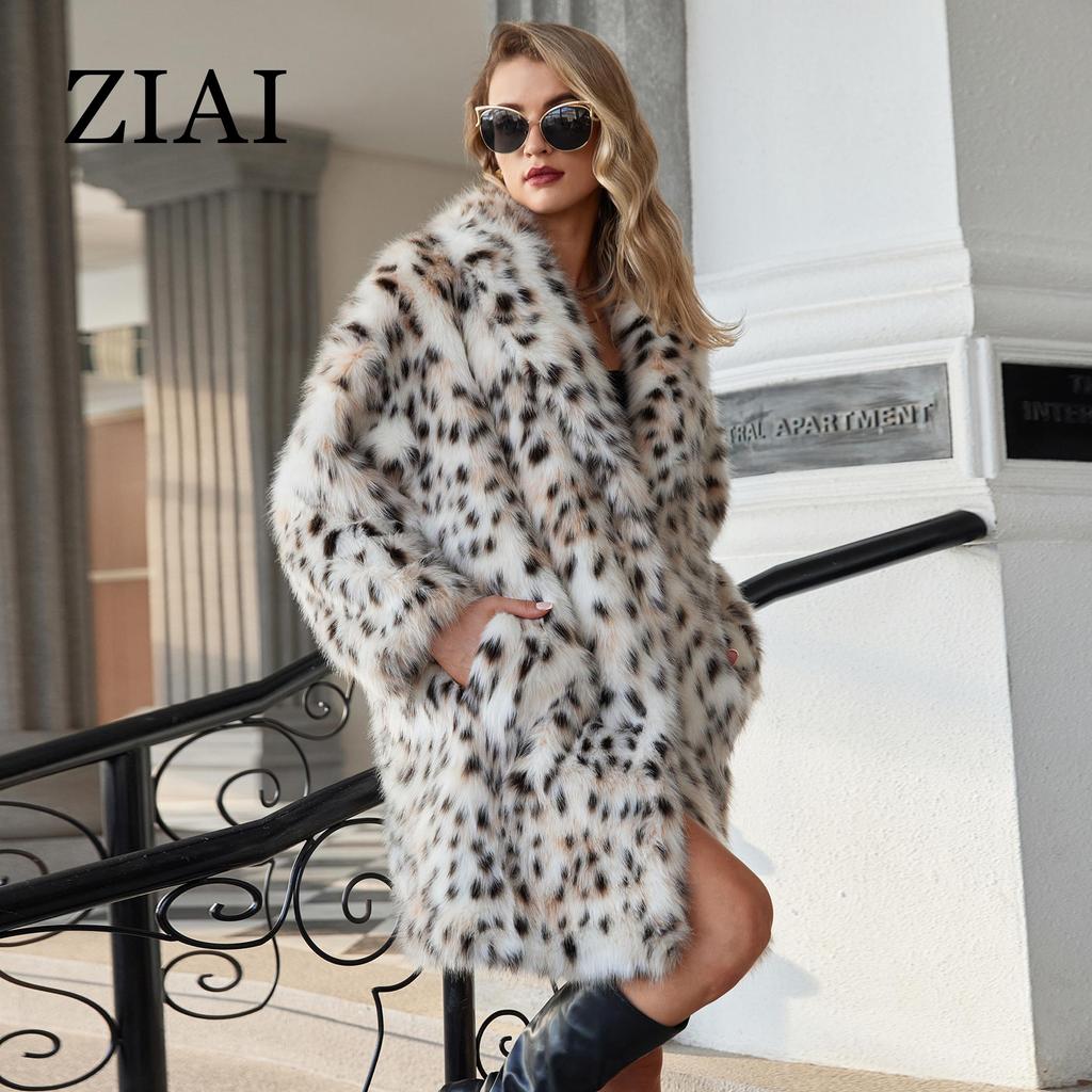 ziai Длинное искусственное меховое пальто для женщин 2024 года, зимняя свободная меховая куртка-кардиган большого размера, стильное женское роскошное меховое пальто для девочек ZN-30183