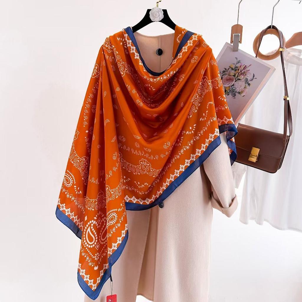 Hangzhou Silk Silk Scarf Autumn and Winter Shawl Two-purpose Thin Style Versatile Fashion New High-end High-end Exterior Matching