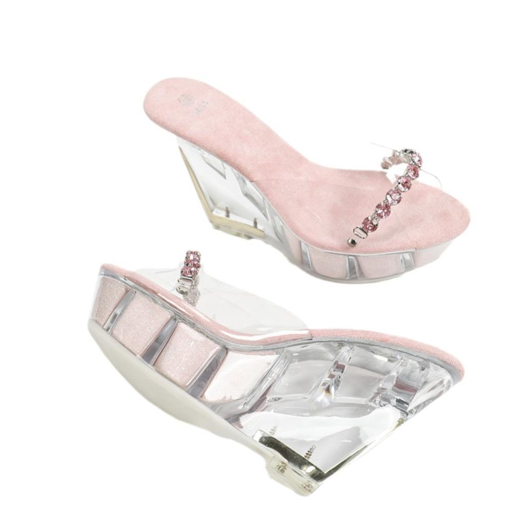 Женские сексуальные босоножки на платформе с каблуком 11 см, модные ночные клубные туфли с прозрачным хрусталем и банкетным хрусталем LFD-1101-Q2