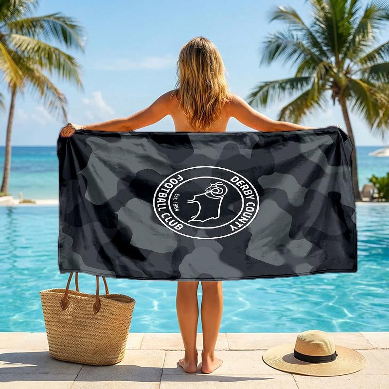 Пляжное полотенце Derby County Football Мягкое из микрофибры Летнее полотенце Быстросохнущее Впитывающее полотенце для пляжа Бассейна Путешествий
