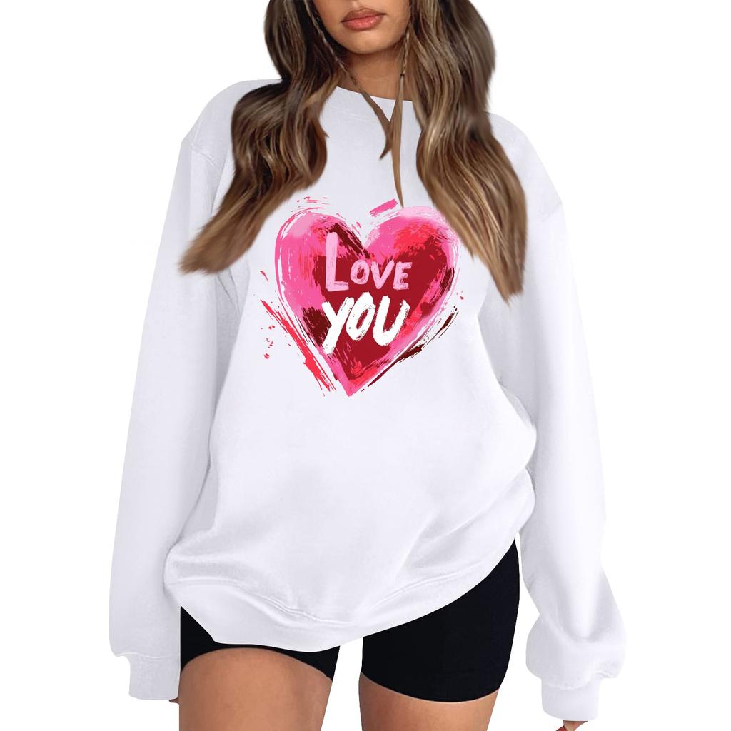 Women's Casual Fashion Valentine's Day Print Long Sleeve O-Neck Sweatshirts Pullover Top