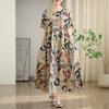 Summer Literary Plus Size Loose Print Round Neck Short Sleeved Dress Women Vintage