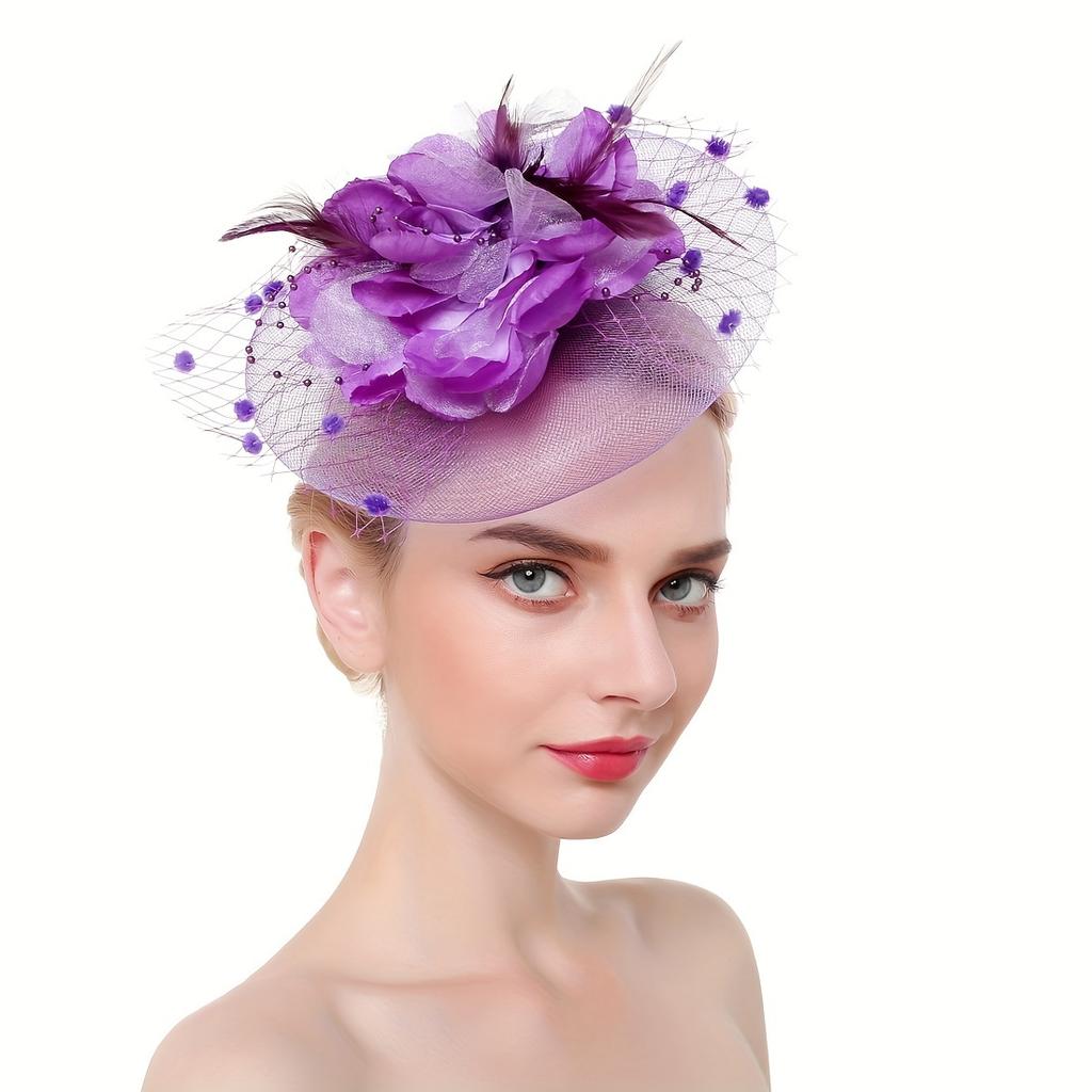 Elegant Fascinator Hat Tea Party Hat Flower Shaped Ornament Headwear With Mesh Women Hair Accessories
