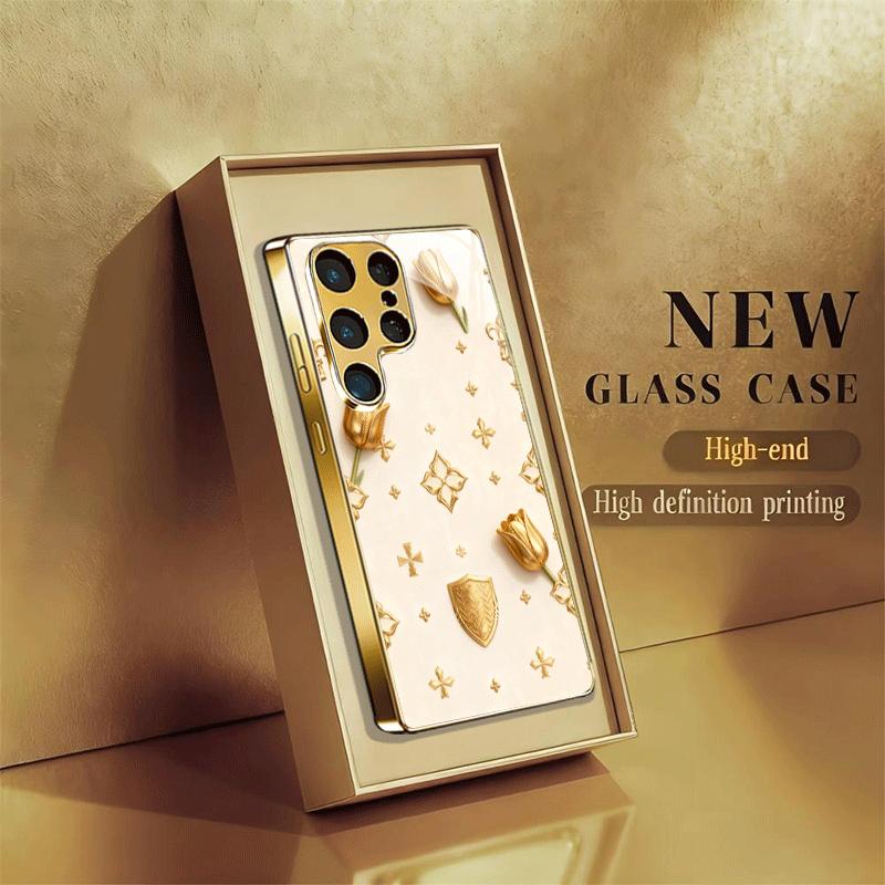 Elegant Luxury Floral phone case s26 ultra case glass mobile phones for Samsung Galaxy S26 S25 S24 S23 S22 FE Ultra Plus
