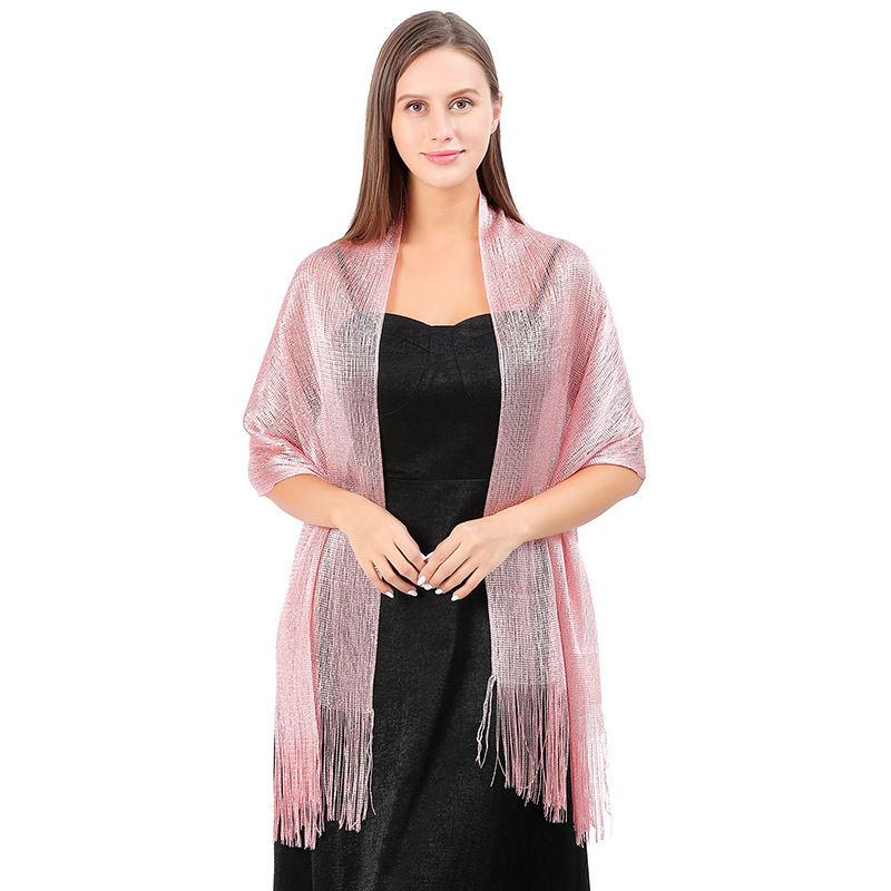 Gold and Women Fashion Wraps Evening Dress Shawl Shawl Flat Scarf Dance Silver Silk