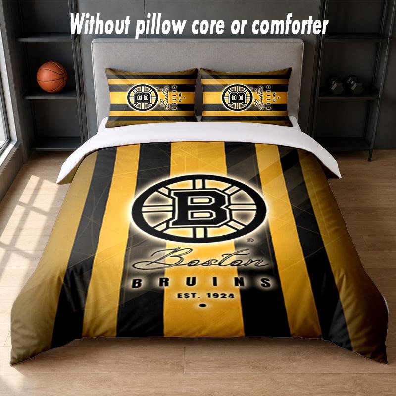Boston Bruins Design Bed Bedding Set 1 Duvet Cover + 2 Pillowcases Soft Breathable Household Bed Linens