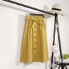 High Waist Knee Length Pleated School Skirt for Women Button Front Midi Skirt Spring Autumn Fashion