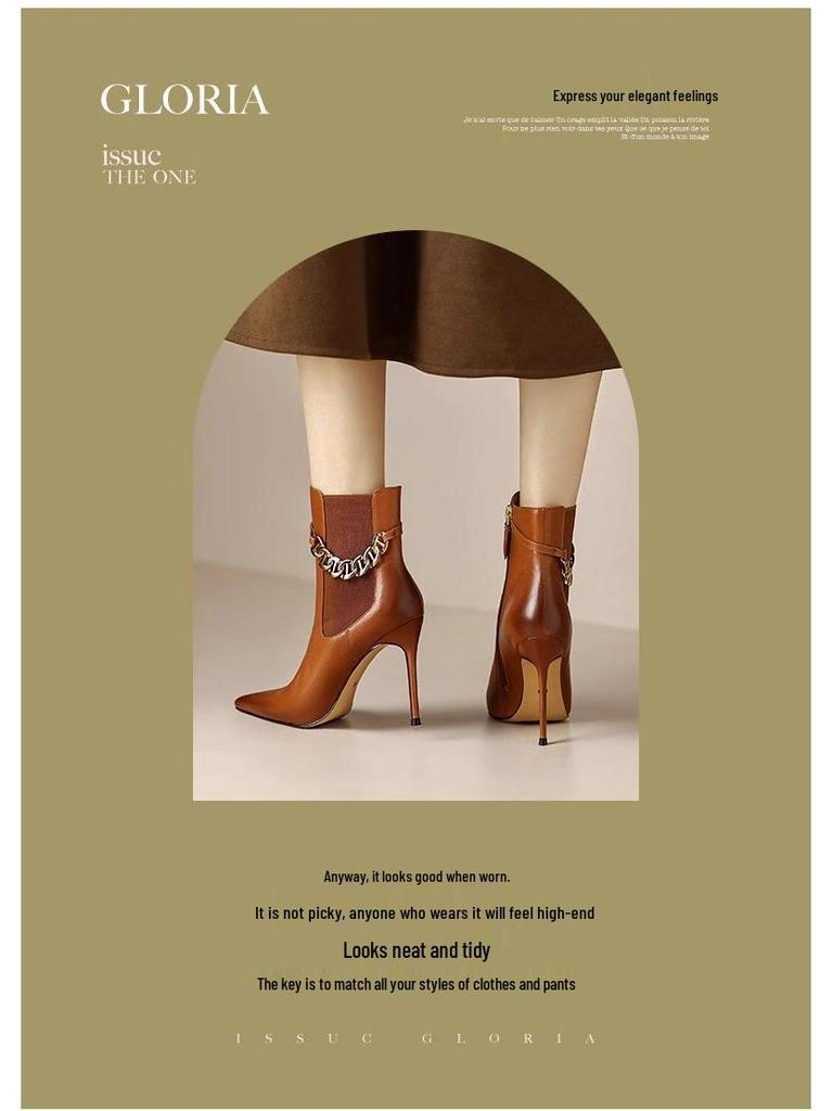 Трендовые женские ботильоны 2025 из натуральной кожи на шпильке с бархатной подкладкой