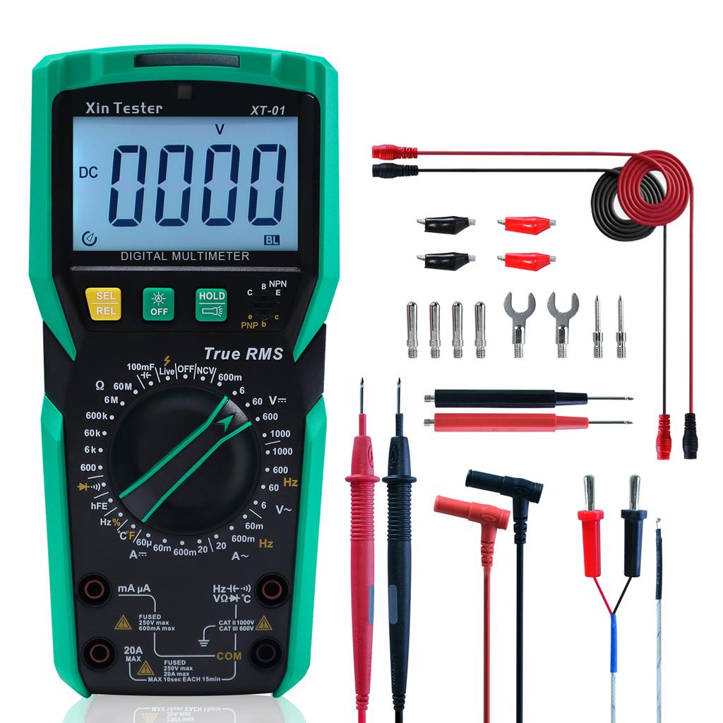 Xin Tester Digital Multimeter XT-01 Set Auto Ranging Voltmeter T-RMS 6000 Counts AC DC Volt Amp Ohm Capacitor Temperature Tester