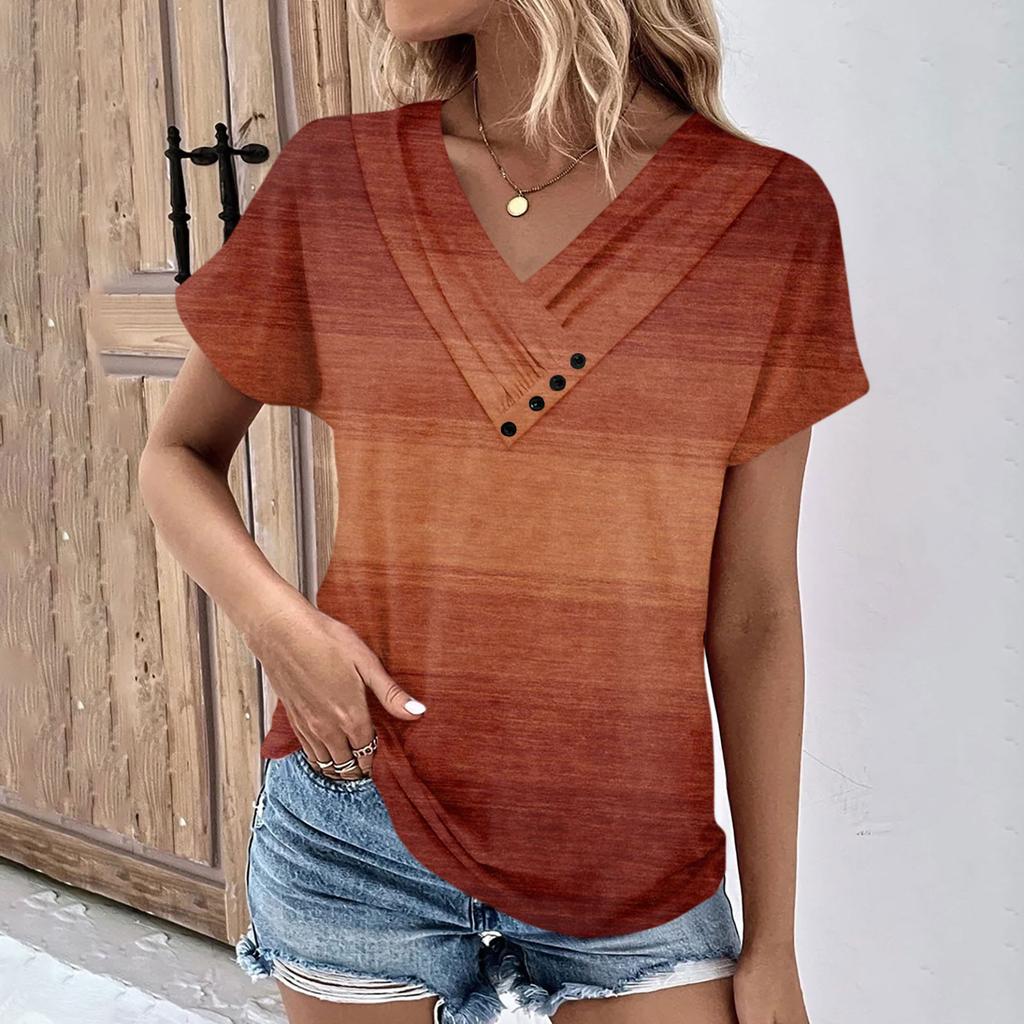 Summer Tops For Women Pattern For Women V-Neck Short Sleeve Comfy Womens Tops Oversized Tshirts