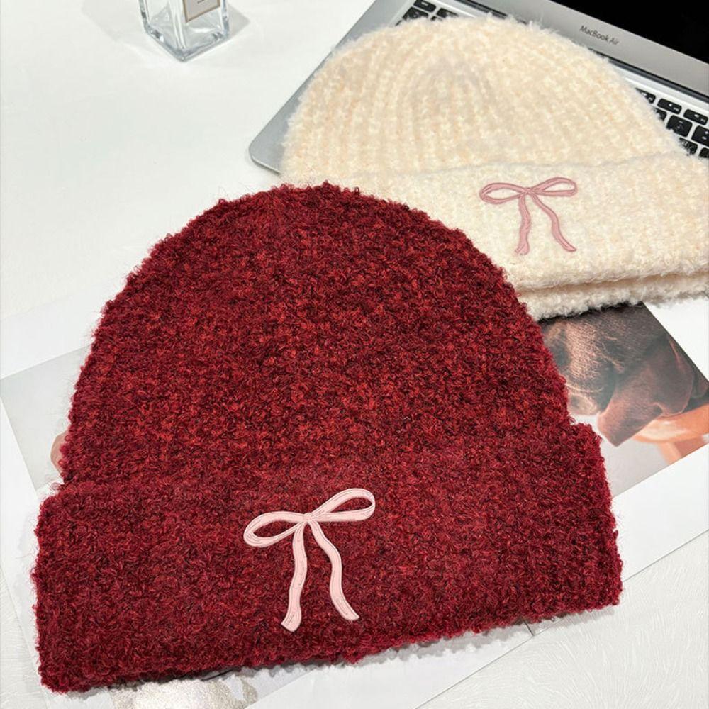 Теплая шапка с бантом, вязаная шапка, однотонная вязаная шапочка, милая вязаная крючком шапочка для бассейна, для улицы