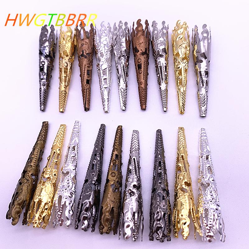 30pcs / Lot 42 X8mm Gold Colour Caps Bead Hollow Out Flower Bugle Filigree Bead End Cap Cone Jewelry Making Components Finder
