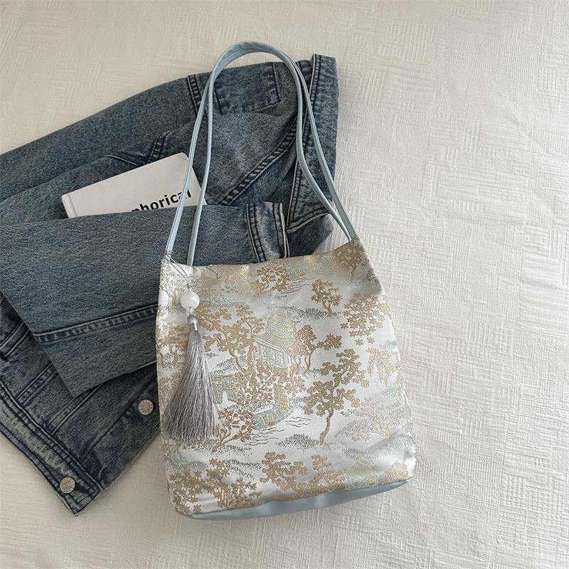 Новая китайская сумочка, новая красивая сумка через плечо для женщин, персонализированная повседневная женская ручная сумка-ведро с текстурой