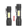 Mini LED Flashlight COB+XPE Portable Torch USB Charging Camping Lantern Zoomable Focus Light Tactical Flashlight with Pen Clip