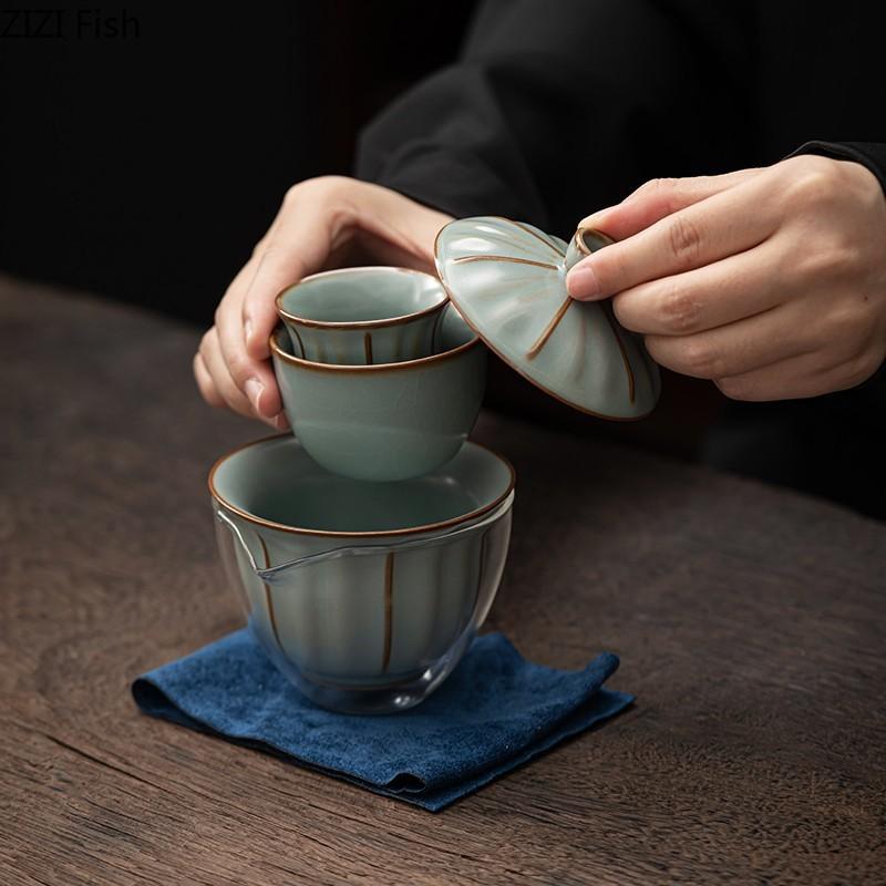 Чайный сервиз для путешествий на открытом воздухе, керамический один горшок, две чашки, набор быстрой чашки, портативный китайский чайный сервиз, галстук Пуэр, чайный сервиз Гуаньинь, подарок другу