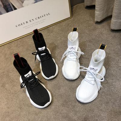 Европейская станция Весенне-осенние женские ботинки хай-топы на толстой подошве-маффин, эластичные ботинки Мартин, повседневные спортивные носочные туфли, короткие ботинки, тренд