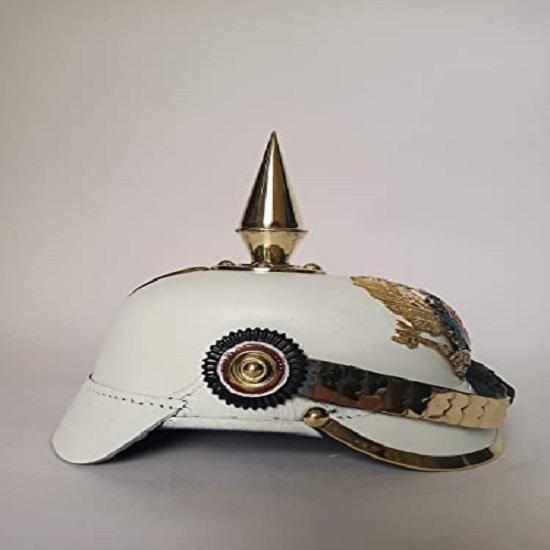 Белый Немецкий Шлем Pickelhaube Spike Кожаный Императорский Прусский Шлем Pickelhaube