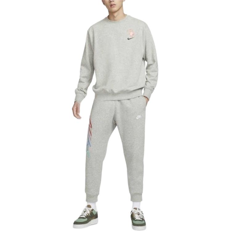 Nike Brand Fleece Lined Thermal Fashion Versatile Sweatshirt Men's Light Gray HV1739-063