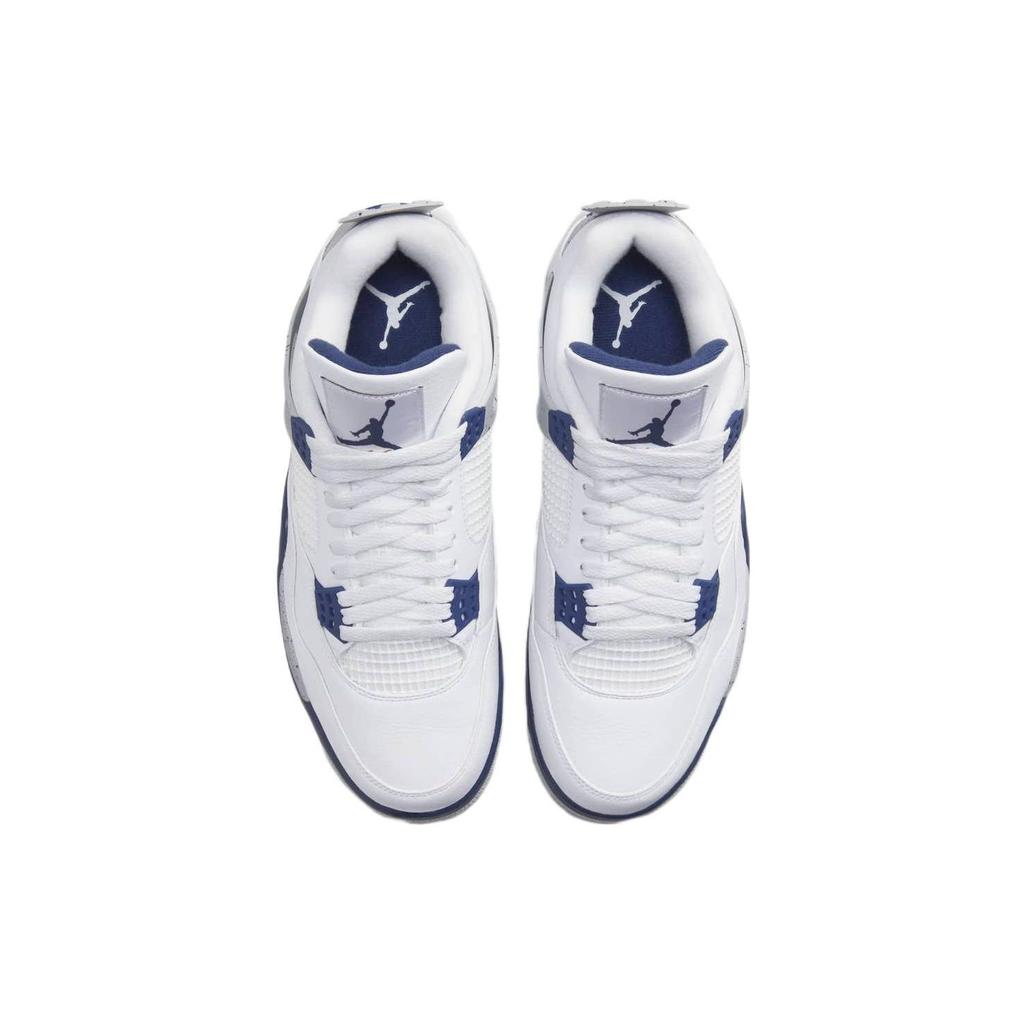 Кроссовки унисекс Air Jordan 4 Retro Midnight Navy Белые светло-дымчато-серые огненно-красные DH6927-140