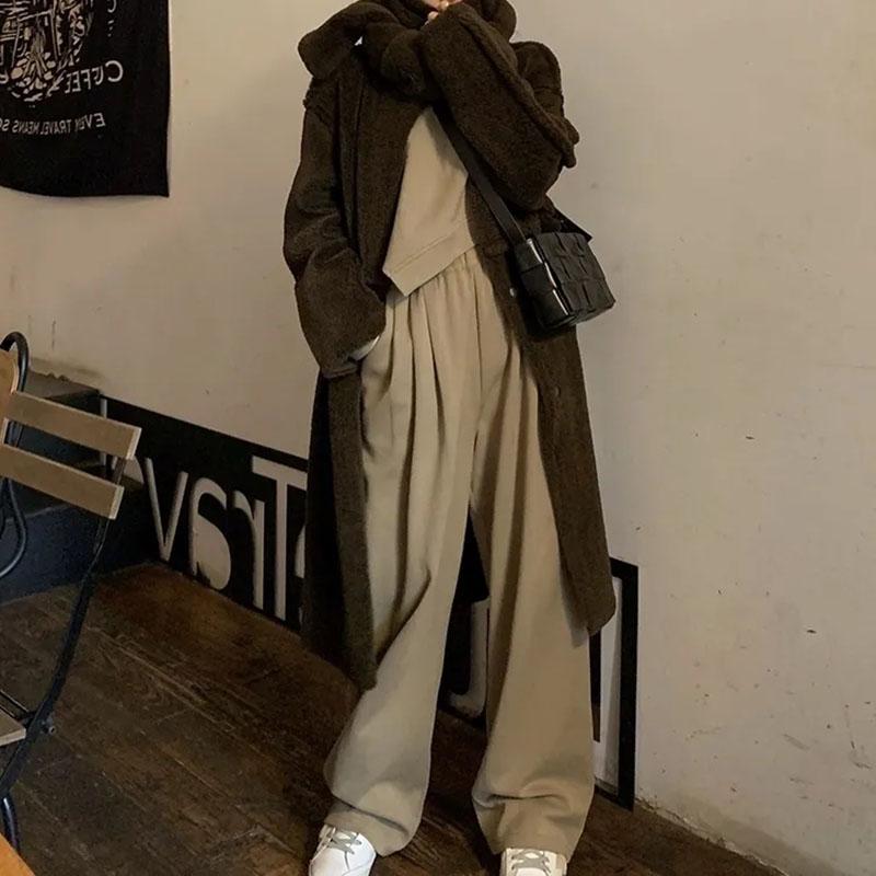 Однотонный пуловер нестандартной формы, комплект из двух предметов, женский осенне-зимний повседневный топ с длинными рукавами, широкий брючный костюм