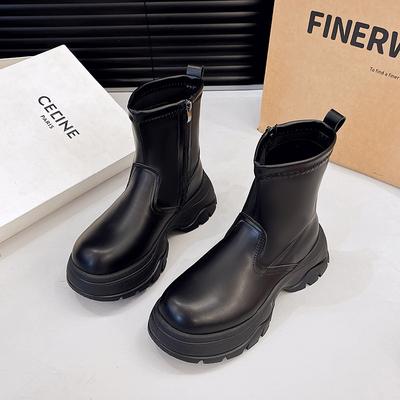 Облегающие ботинки на толстой подошве, ботинки Мартина женские 2025 новые осенние, для spice girls, короткие ботинки-трубы маленькой и средней высоты, на толстом каблуке, эластичные ботинки