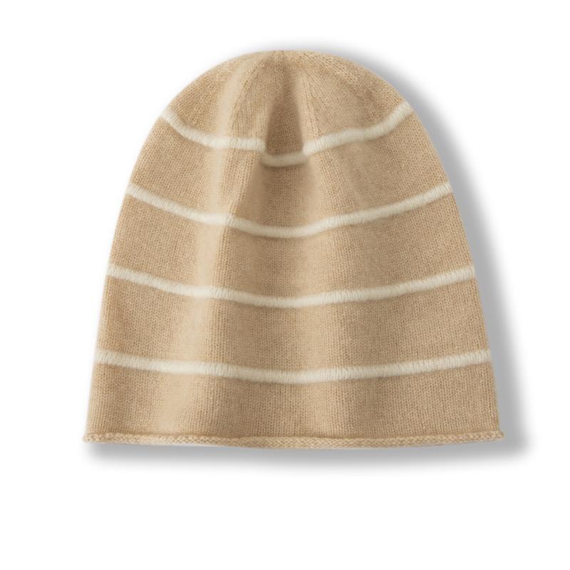 Женская шапка-бини из 100% чистого кашемира, полосатый узор, отворот, зимняя теплая мягкая шапка-носок, аксессуар для холодной погоды