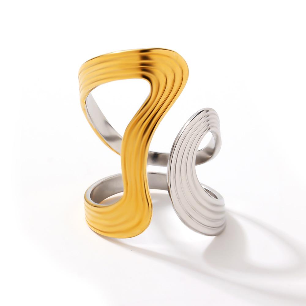 Открытое кольцо из 18-каратного золота и нержавеющей стали с дизайном в виде неровной кривой