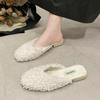 Aphixta 2,5 см Квадратный каблук Теплые Зимние Меховые Шлепанцы из Детской Замши Женские Тапочки Женская Обувь Круглый Носок Низкий Каблук Надеть Меховые Шлепанцы