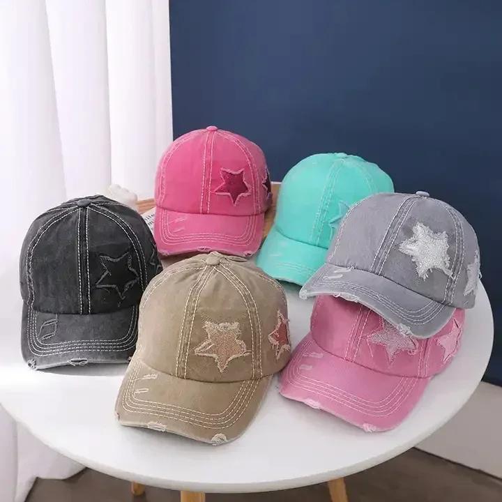 Ретро Y2K Star Washed Denim Hole star Бейсболка Snapback Кепки Осень Лето Рыболовная шляпа Мужчины Женщины Кепки Casquette шляпы Gorras