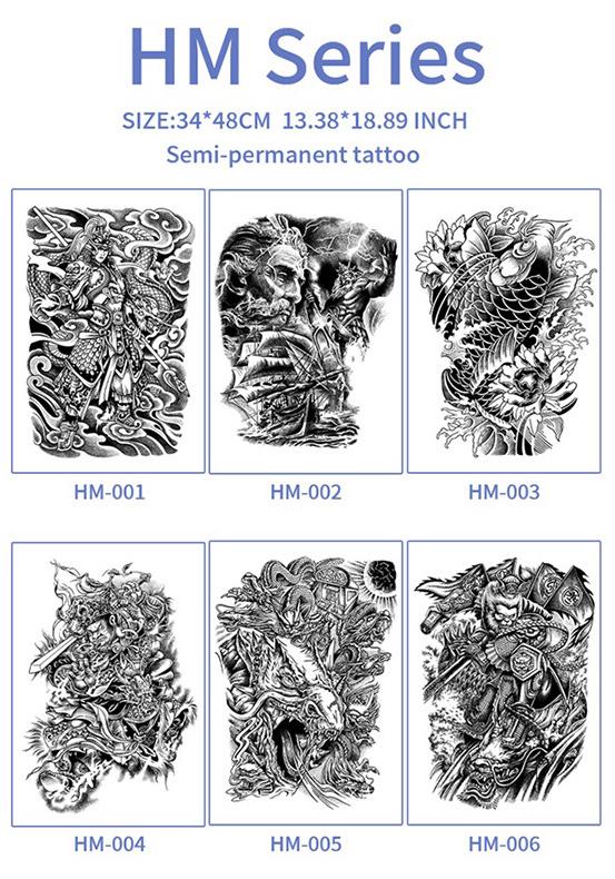 Waterproof Men's Herbal Tattoo Stickers: Full & Half Back, Long-Lasting, Large Floral Designs for Chest & Arm.