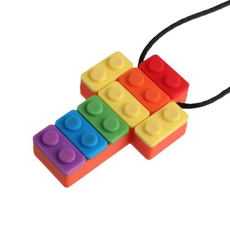 Детский силиконовый чай: Радужные строительные блоки и жевательный кулон