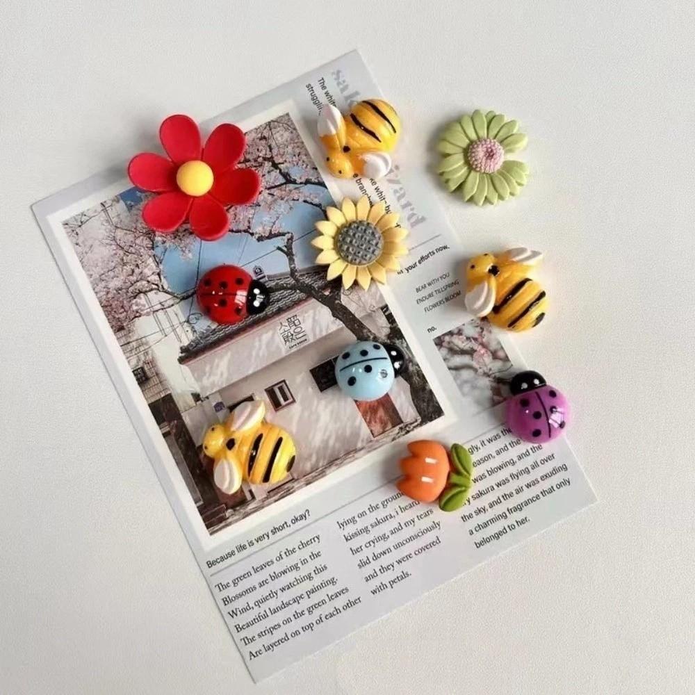 10pcs Oval Shape Flower Fridge Magnets Colorful Insect Refrigerator Sticker  Home Decor