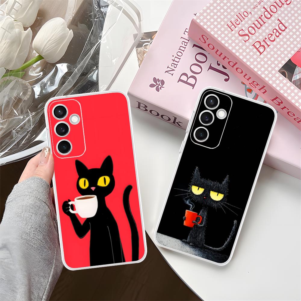 Милый Кофе-Кот Прозрачный Чехол для Телефона Samsung Galaxy S25 S24 S23 S22 S21Plus FE Ultra Цветная Крышка
