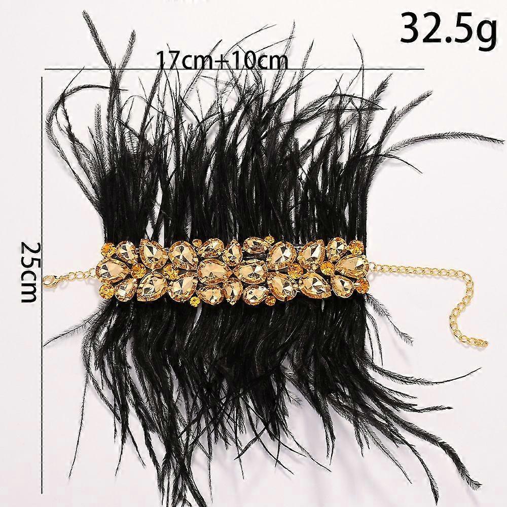 Novelty personality black feather bracelet adjustable exaggerated evening performance rhinestone bracelet accessories Bracelet silver