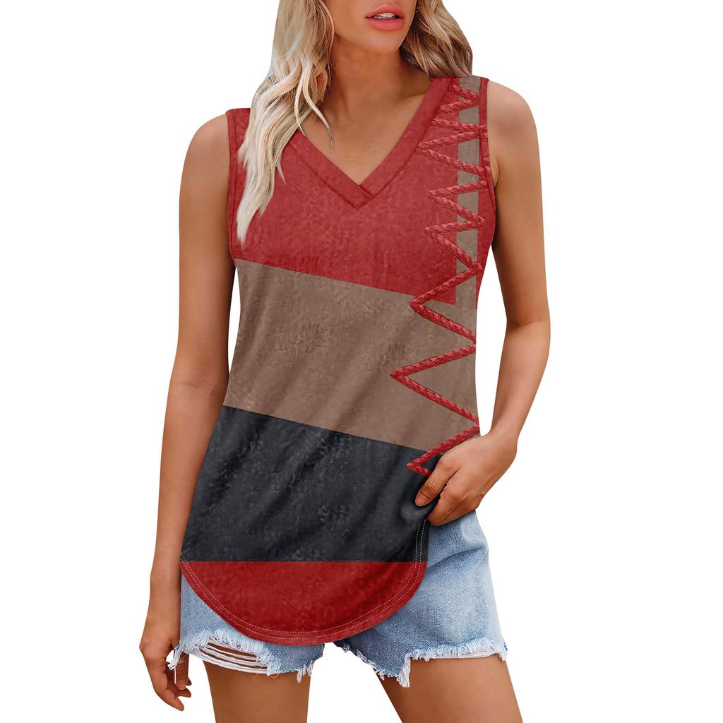 Женская майка с V-образным вырезом и принтом, повседневная майка, свободный крой, топы без рукавов, струящиеся
