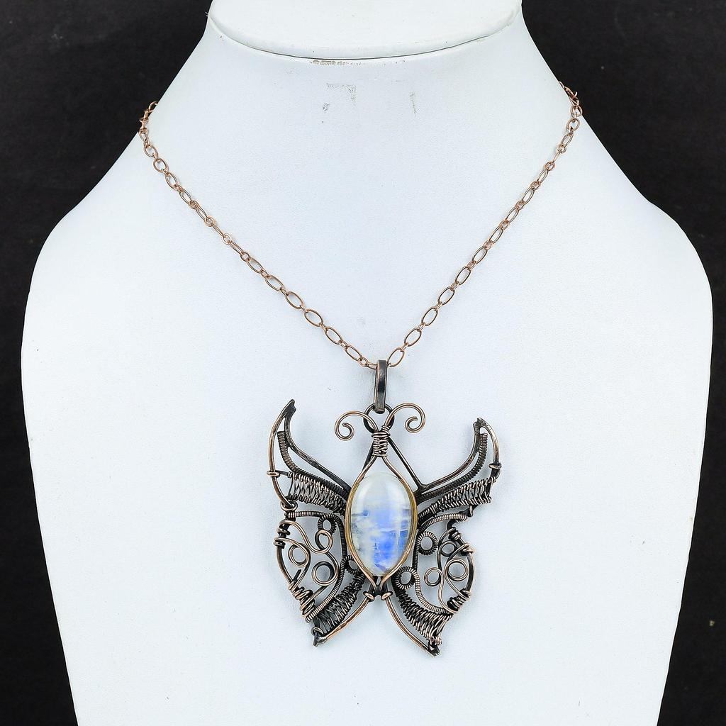 Подвеска Rainbow Moonstone, медная проволочная обертка, подвеска ручной работы в виде бабочки, медные украшения для подарков, подвеска Gemstone, проволочная обертка, ювелирные изделия