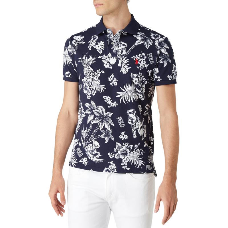 Polo Ralph Lauren Летняя футболка поло с цветочным принтом, вышитым логотипом пони, из хлопка, с коротким рукавом, мужская, топы, темно-синяя 710788923-002