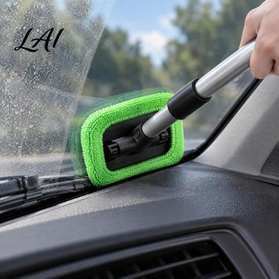 Professional Windshield Detailer Car Cleaner Tool 180 Degree Rotating Head with Microfiber Window Scrubber Extendable Handle Portable Duster